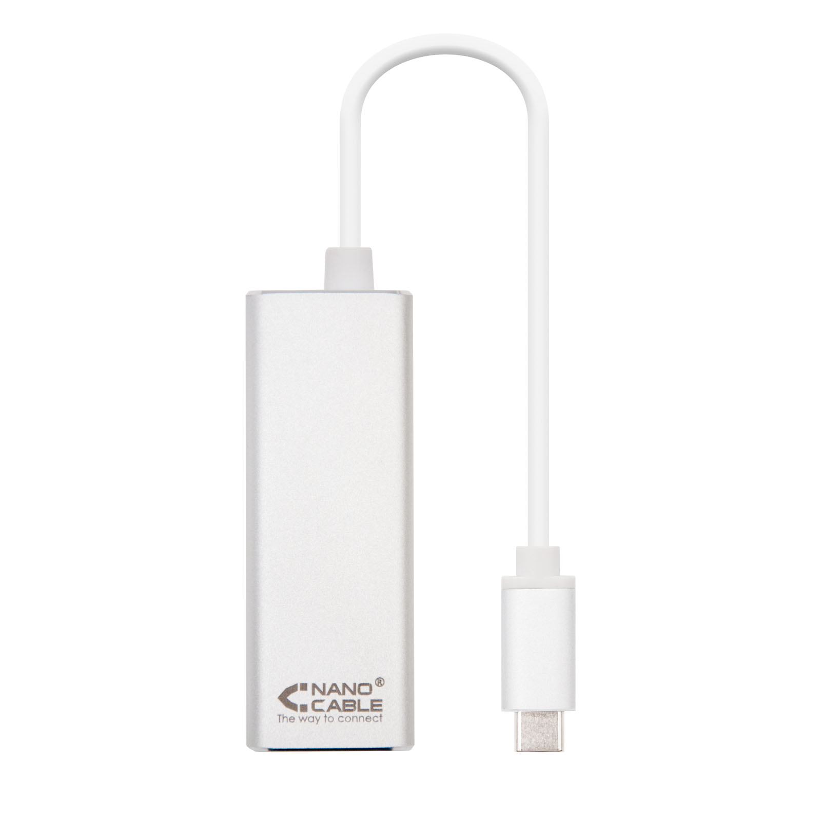 Nanocable Conversor USB-C a Ethernet Gigabit 10/100/1000 Mbps - 15 cm - Color Aluminio