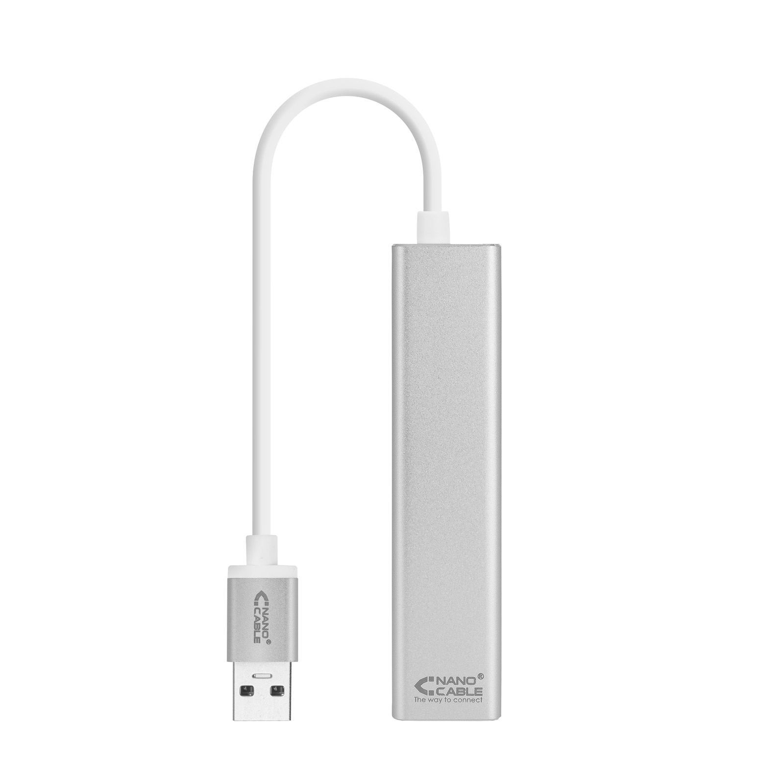 Nanocable Conversor USB 3.0 a Ethernet Gigabit + 3xUSB 3.0 - Aluminio - 15 cm - Color Plata