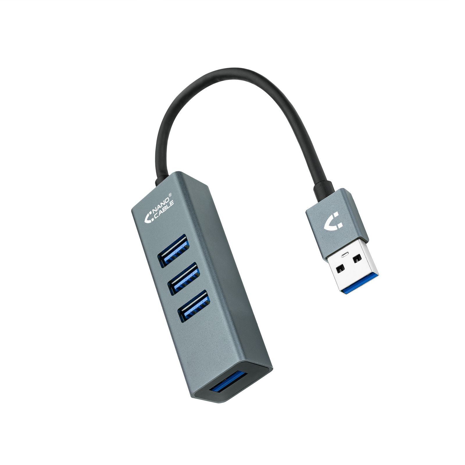 Nanocable Hub USB 3.0 4xUSB3.0. USB-A/M-USB 3.0/H - Aluminio - 10 cm - Color Gris