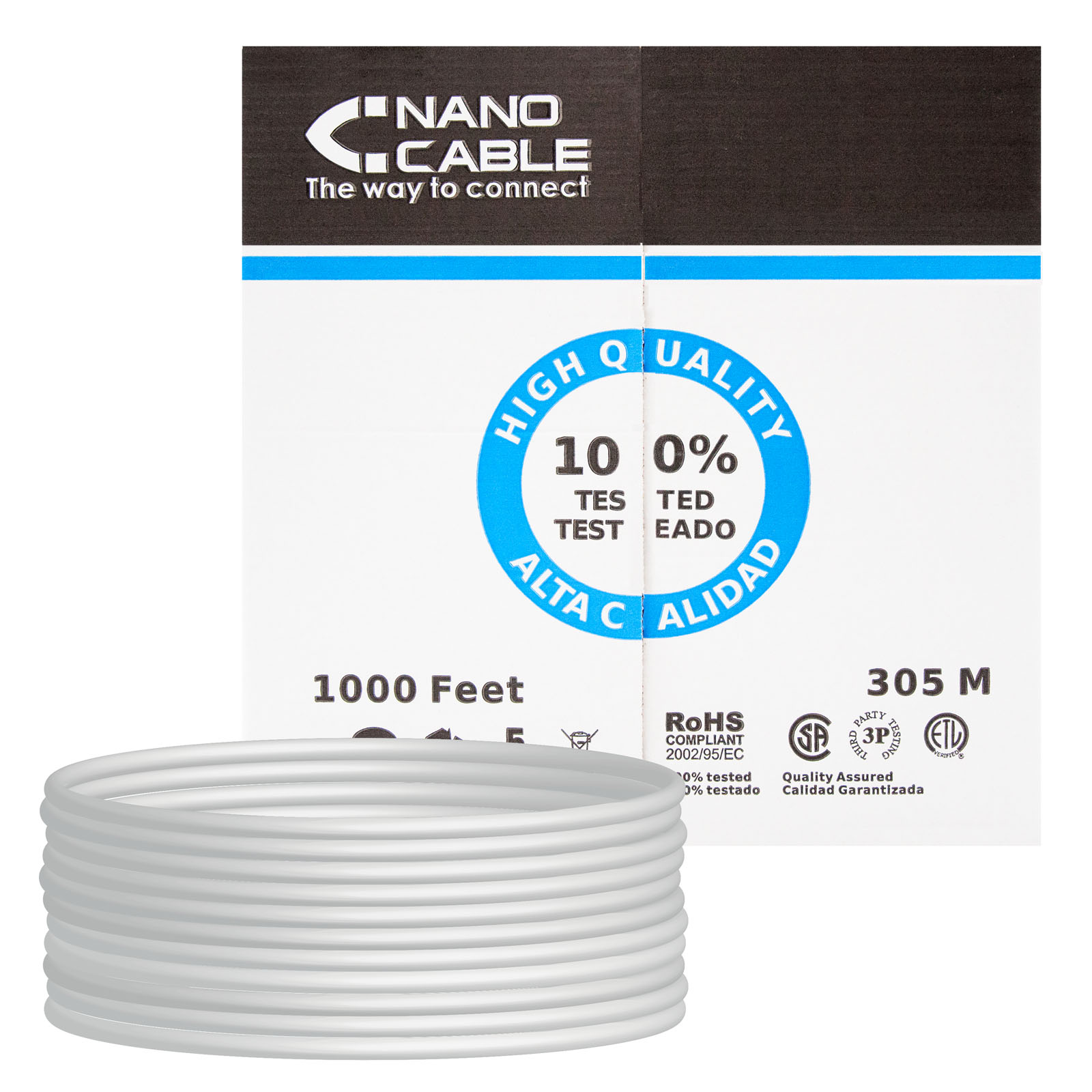 Nanocable Bobina de Cable de Red Rigido RJ45 Cat.5e UTP AWG24 305m - Color Gris