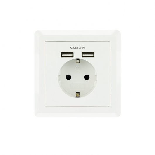 Nanocable Roseta Base de Enchufe de Pared Empotrable Tipo Schuko con 2 Tomas USB 2.4A - Color Blanco