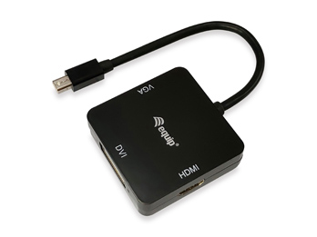 Equip Adaptador 3 en 1 Mini DisplayPort Macho a HDMI, DVI y VGA Hembra - Plug & Play - HDMI 4096 x 2160 (4K) / 30 Hz y DVI & VGA: 1920 x 1080 / 60 Hz