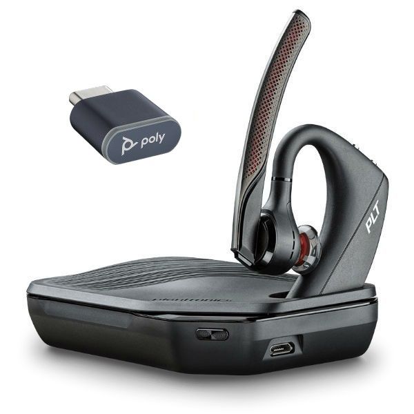 Plantronics Voyager 5200-V2 UC Auricular Monoaural con Microfono Bluetooth 5.2 - Alcance hasta 50m con Dongle - Autonomia hasta 7h - Tecnologia Windsmart - Estuche/Base de Carga Portatil