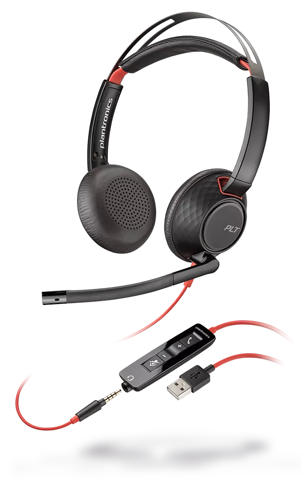 Plantronics Blackwire C5220 USB-A Auriculares con Microfono - Cancelacion de Ruido - Diadema Metalica Acolchada - Almohadillas de Piel Sintetica - Controles en Cable