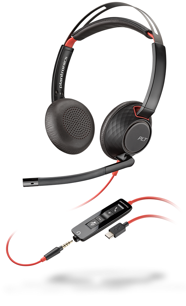 Plantronics Blackwire C5220 USB-C Auriculares con Microfono - Cancelacion de Ruido - Diadema Metalica Acolchada - Almohadillas de Piel Sintetica - Controles en Cable