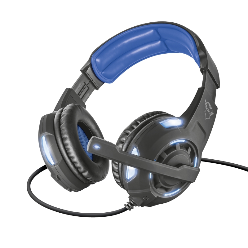 Trust Gaming GXT 350 Radius Auriculares con Microfono 7.1 USB - Iluminacion LED - Microfono Plegable - Controles en Cable - Diadema Ajustable - Cable de 2.50m - Color Negro/Azul