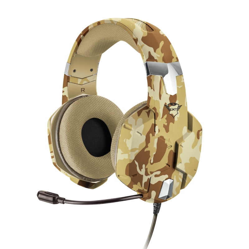 Trust Gaming GXT 322D Carus Auriculares con Microfono - Microfono Flexible - Diadema Ajustable - Amplias Almohadillas - Altavoces de 50mm - Color Camuflaje