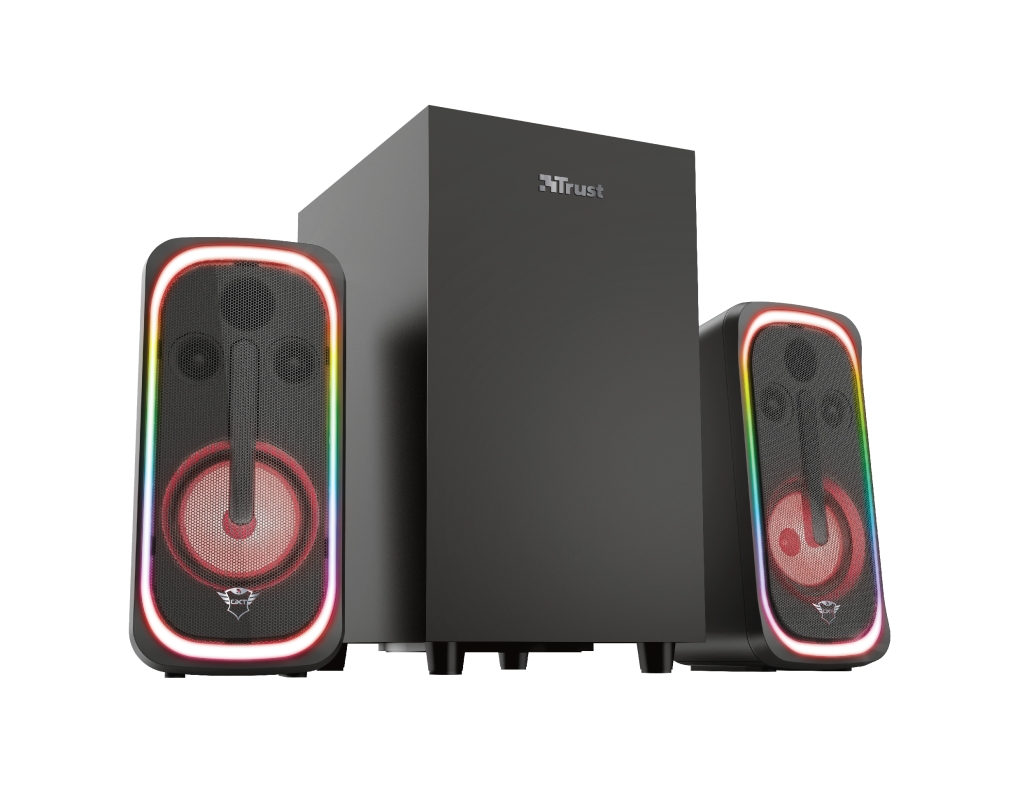 Trust Gaming GXT 635 Rumax Sistema de Altavoces Bluetooth 2.1 80W Multiplataforma - Subwoofer 20W - Iluminacion LED RGB - Mando a Distancia - HDMI, USB, Entrada optica y Jack 3.50mm - Color Negro