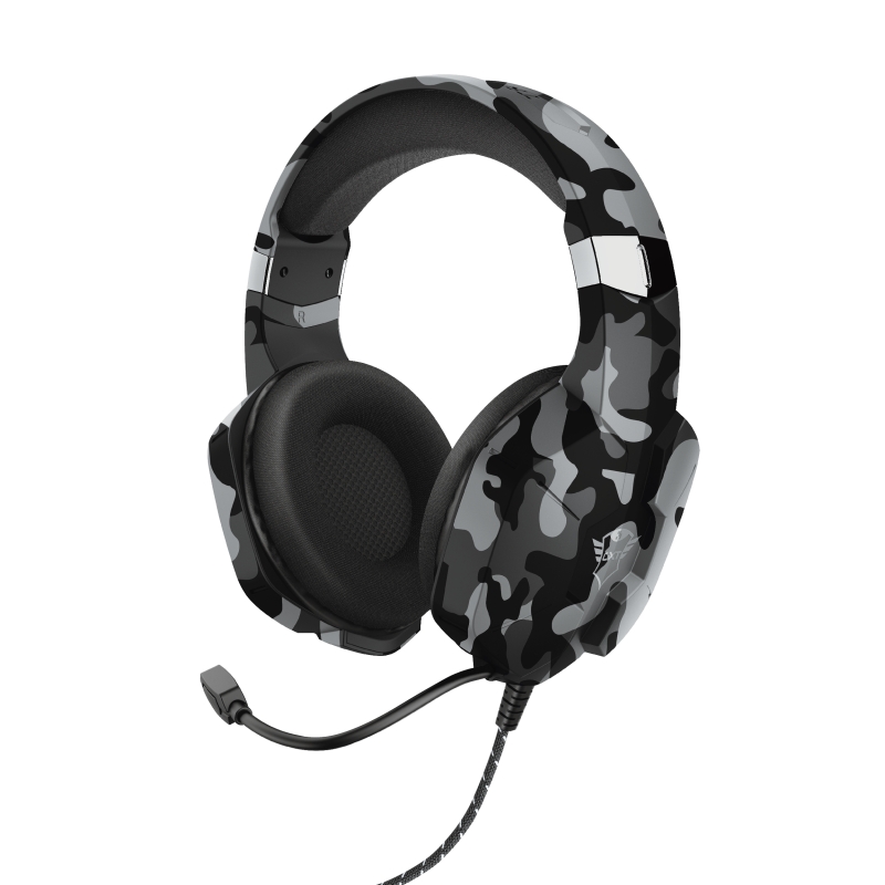 Trust Gaming GXT 323K Carus Auriculares con Microfono - Microfono Flexible - Diadema Ajustable - Amplias Almohadillas - Altavoces de 50mm - Cable Trenzado de 1m - Color Negro Camuflaje