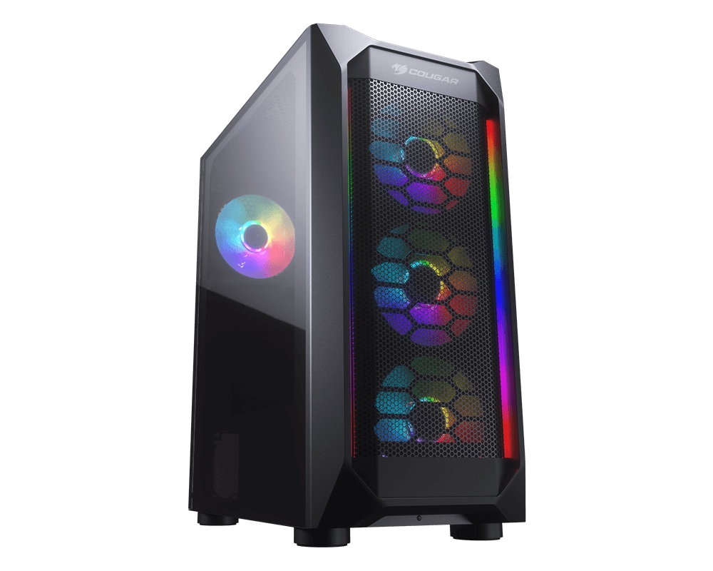 Cougar MX410 Mesh-G RGB Caja Midi Torre Micro ATX, Mini-ITX y ATX - Lateral Cristal Templado - Panel Frontal Mallado - Iluminacion LED ARGB - USB 3.0, USB 2.0 y Audio - 4 Ventiladores ARGB Incluidos - Soporta Refrigeracion Liquida