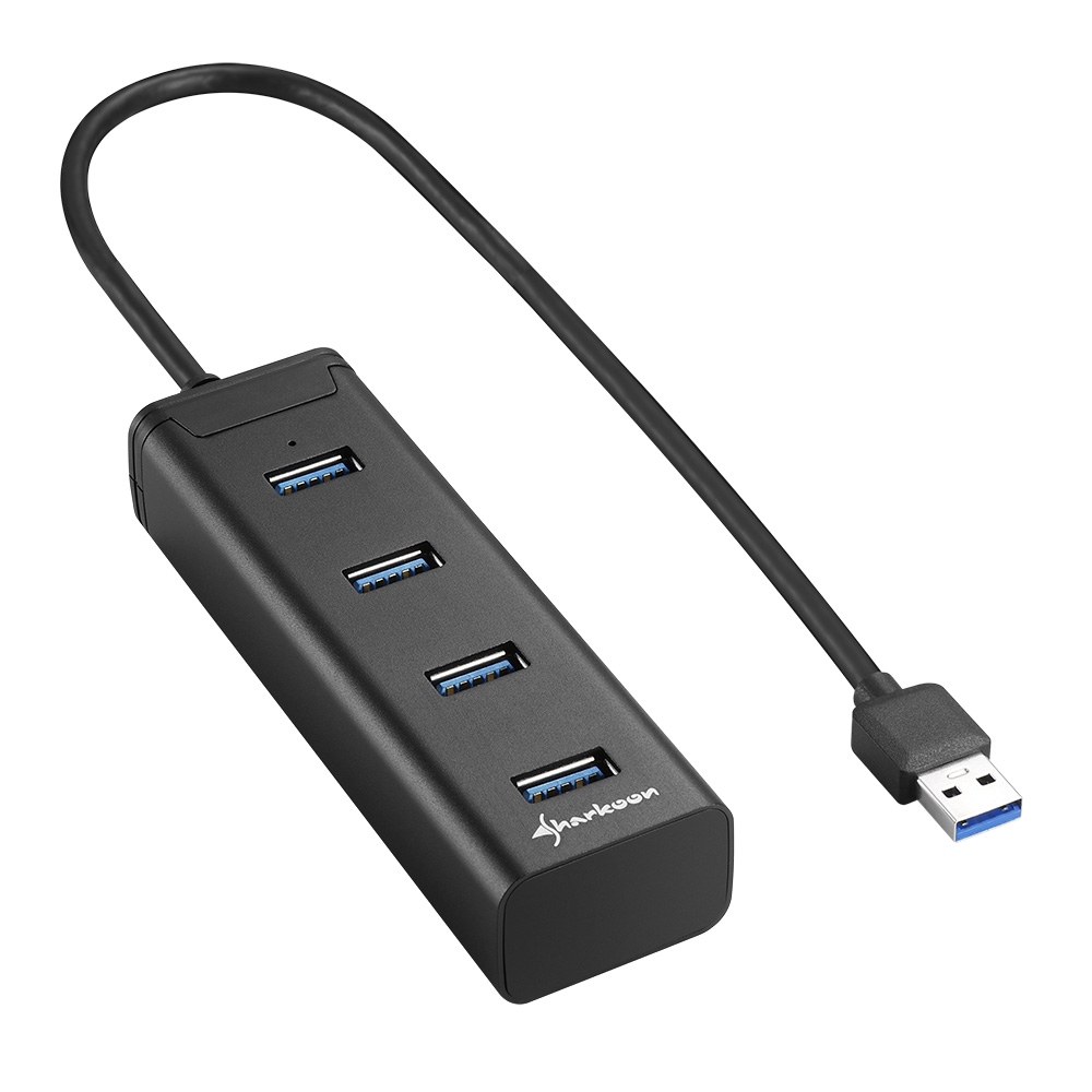 Sharkoon Hub USB-A 3.0 con 4x USB-A 3.0 - Carcasa de Aluminio - Cable de 0.30m