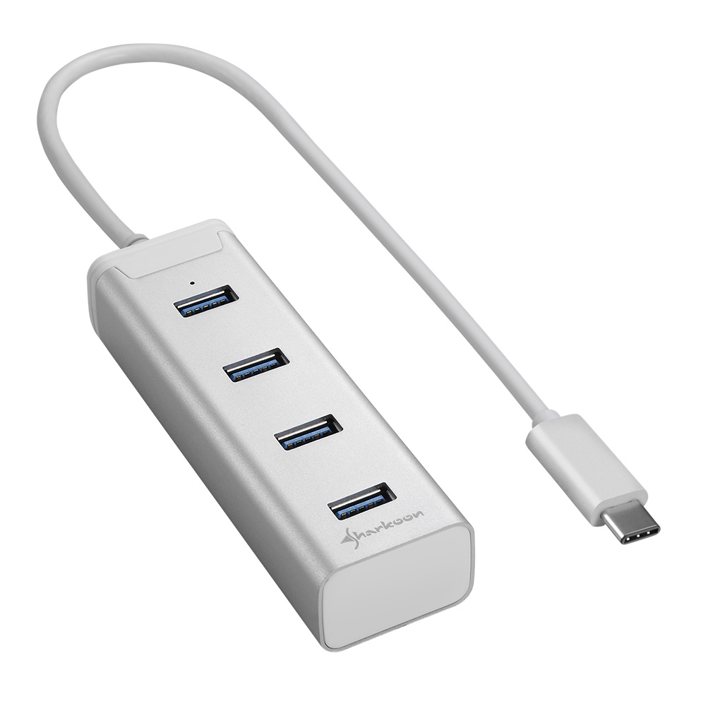 Sharkoon Hub USB-C 3.0 con 4x USB-A 3.0 - Carcasa de Aluminio - Cable de 0.30m