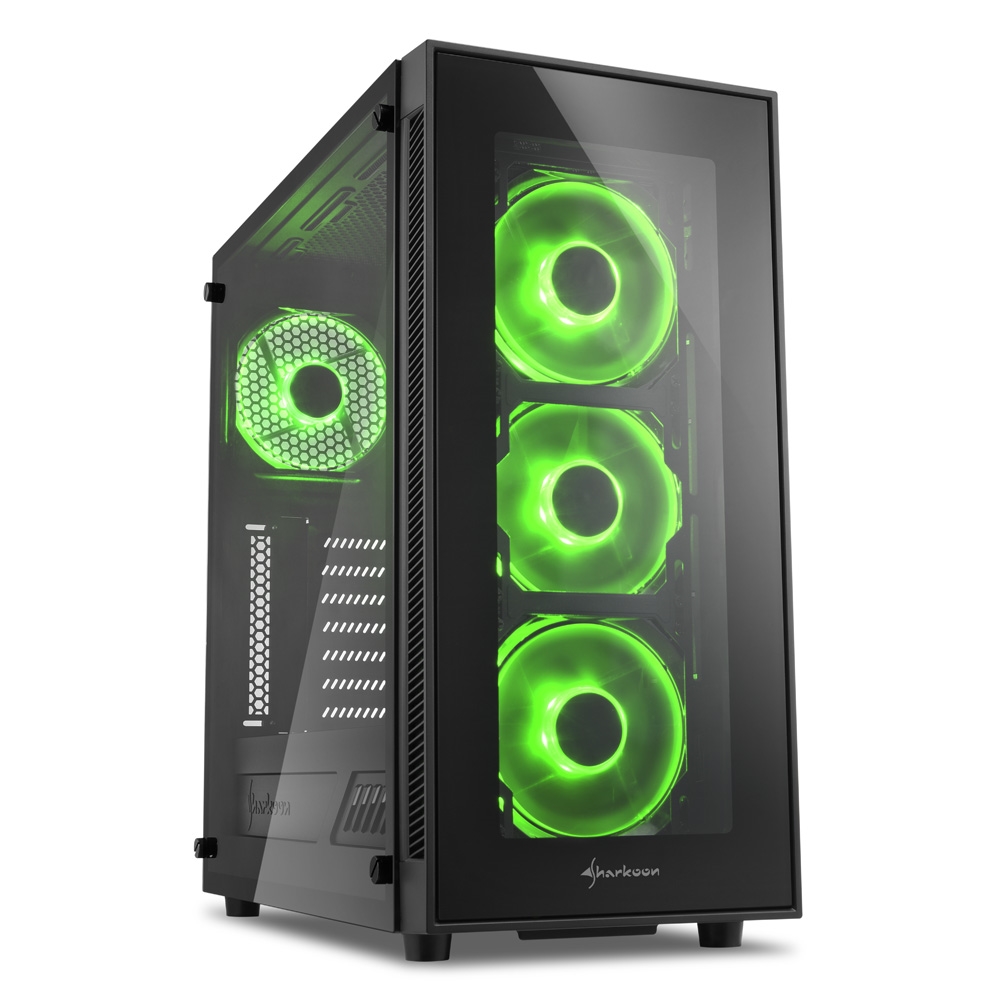 Sharkoon TG5 RGB Caja Semitorre ATX, Micro ATX, Mini-ITX - Lateral Cristal Templado - Iluminacion LED Verde - Tamaño HDD 2.5\", 3.5\" - USB-A 3.0, USB-A 2.0 y Audio - 4 Ventiladores 120mm Incluidos - Soporta Refrigeracion Liquida