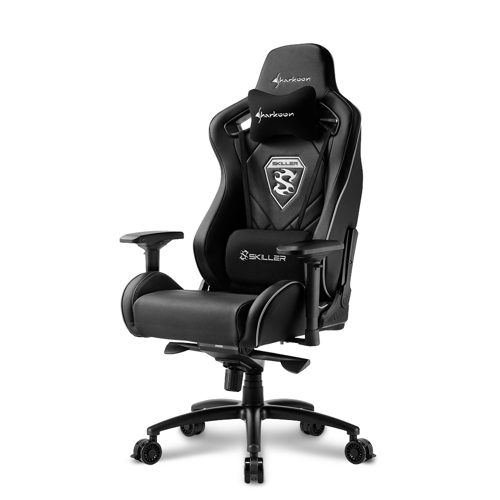 Sharkoon Skiller SGS4 Silla Gaming - Reposabrazos 4D - Cojin Lumbar y Cervical - Piston de Gas Clase 4 - Base de Aluminio - Ruedas con Bloqueo - Peso Max. 150kg