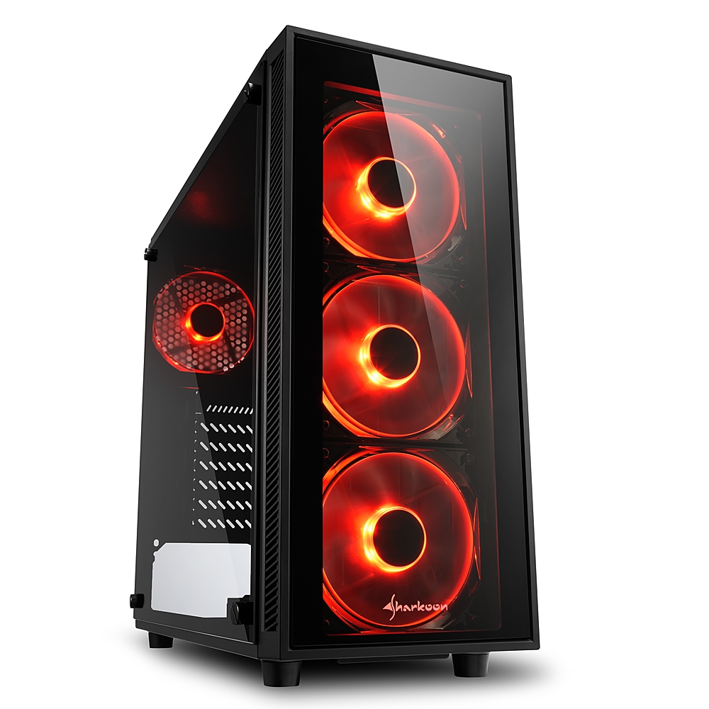 Sharkoon TG4 Caja Semitorre ATX, Micro ATX, Mini-ITX - Lateral Cristal Templado - Iluminacion LED Rojo - Tamaño HDD 2.5\", 3.5\" - USB-A 3.0 y Audio - 4 Ventiladores 120mm Incluidos