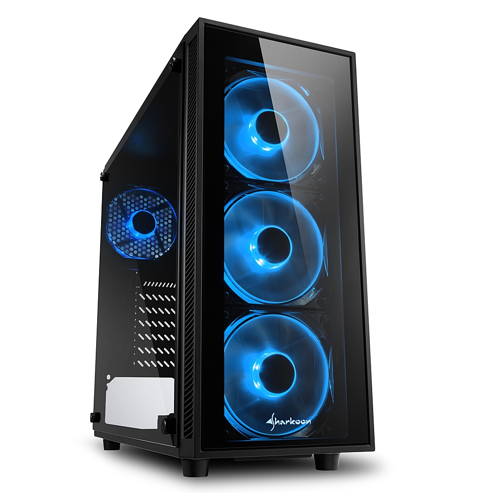 Sharkoon TG4 Caja Semitorre ATX, Micro ATX, Mini-ITX - Lateral Cristal Templado - Iluminacion LED Azul - Tamaño HDD 2.5\", 3.5\" - USB-A 3.2 y Audio - 4 Ventiladores 120mm Incluidos