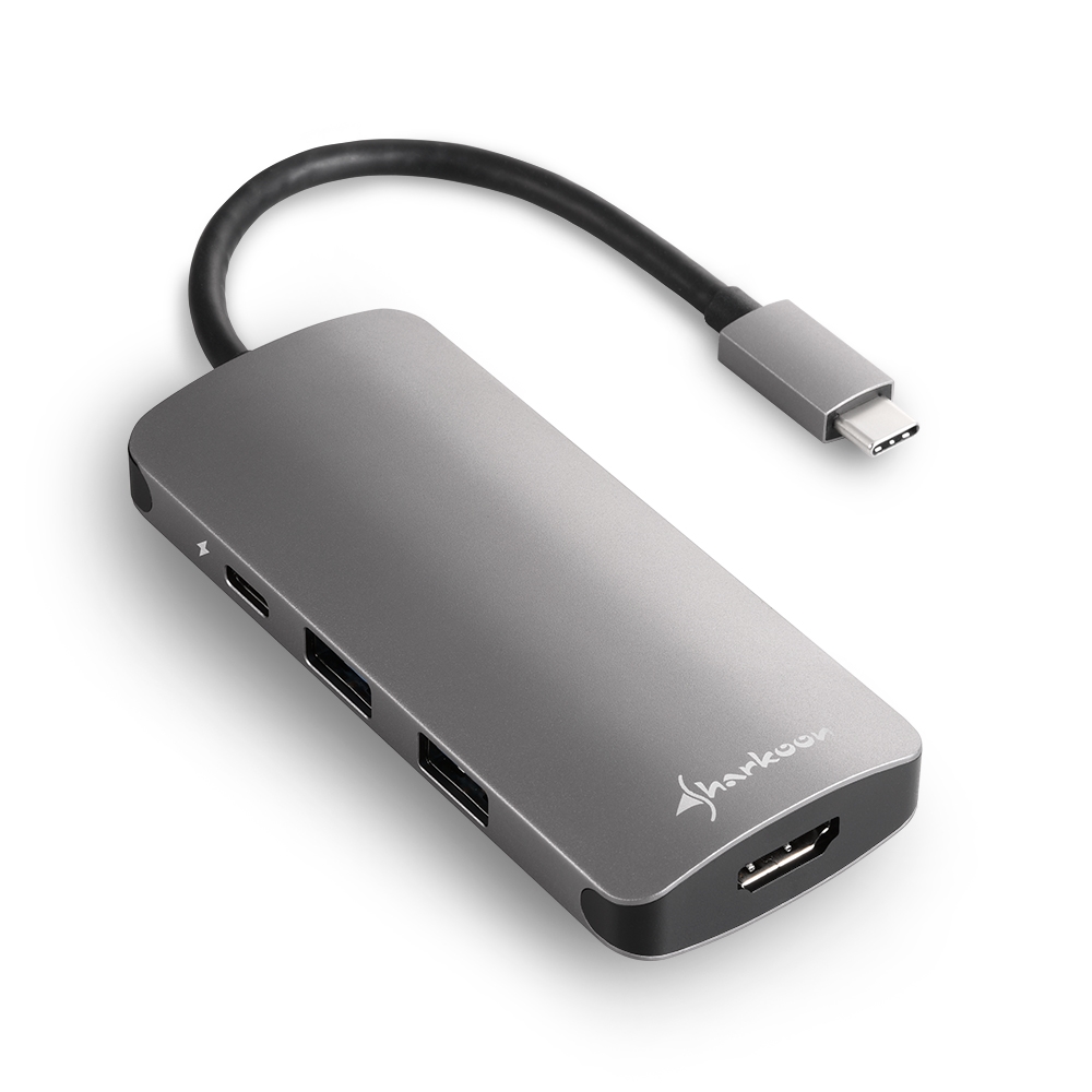 Sharkoon Hub USB-C 3.0 con 3x USB-A 3.0 + 1x HDMI + 1x Micro SD/MMC + 1x USB-C - Carcasa de Aluminio - Cable de 0.13m