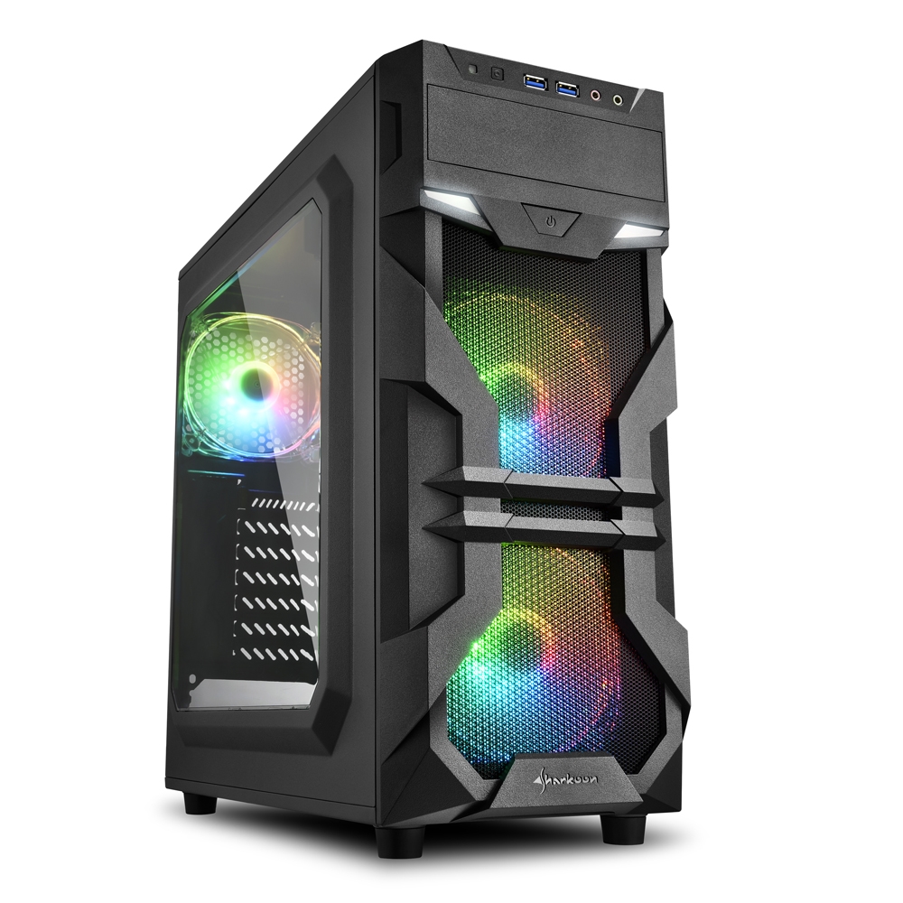 Sharkoon VG7-W RGB Caja Semitorre ATX, Micro ATX, Mini-ITX - Panel Lateral Acrilico - Iluminacion RGB - Tamaño HDD 2.5\", 3.5\" - USB-A 3.2 y Audio - 3 Ventiladores 120mm Incluidos