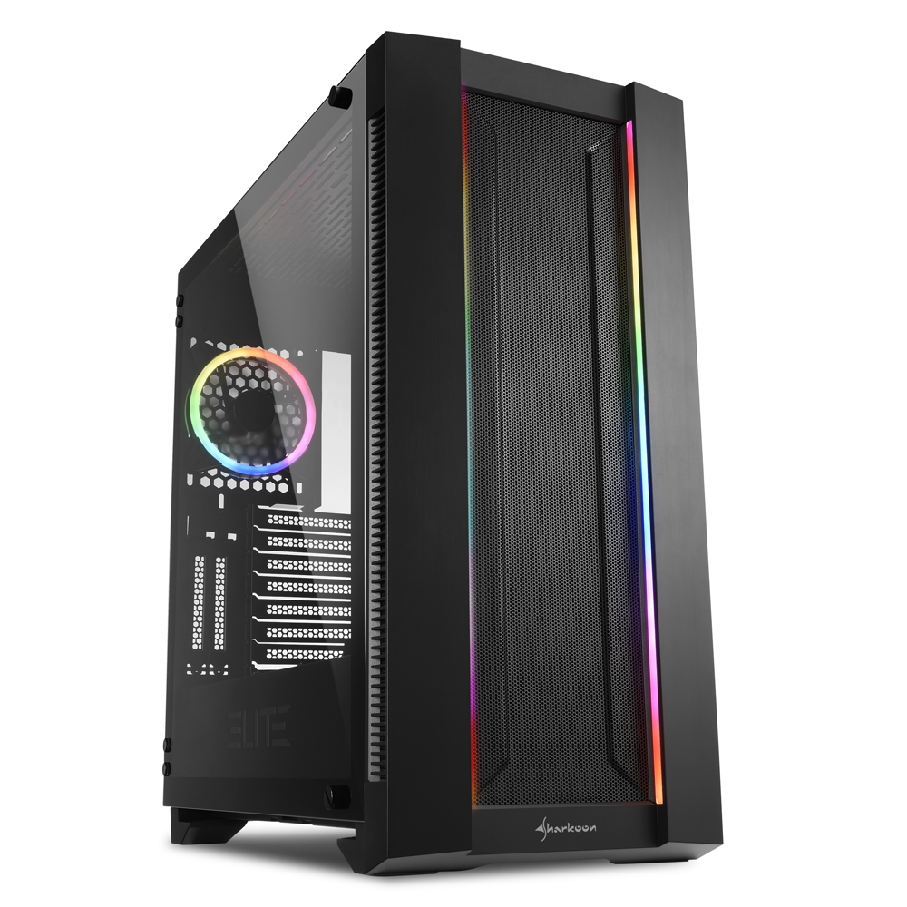 Sharkoon Elite Shark CA200M Caja Torre ATX, CEB, EATX, EEB, Micro ATX, Mini ITX - Lateral Cristal Templado - Iluminacion RGB - Tamaño HDD 2.5\", 3.5\" - USB-A 3.2, USB-A 2.0, y Audio - 1 Ventilador 120mm Incluido