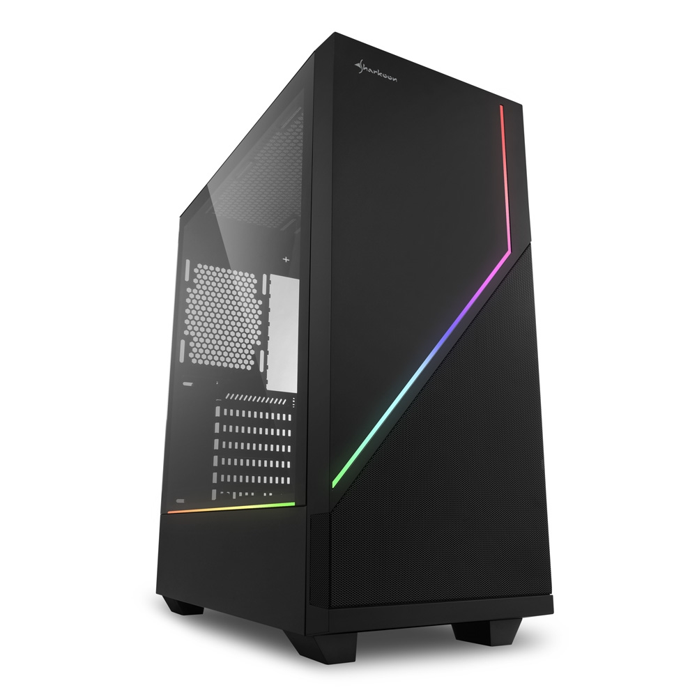 Sharkoon RGB Flow Caja Semitorre ATX, Micro ATX, Mini-ITX - Lateral Cristal Templado - Iluminacion RGB - Tamaño HDD 2.5\", 3.5\" - USB-A 3.2, USB-A 2.0 y Audio - 1 Ventilador 120mm Incluido