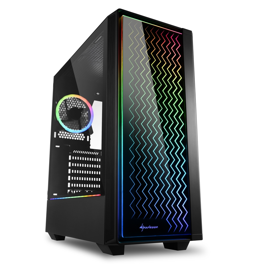 Sharkoon RGB LIT 200 Caja Miditorre ATX, Micro ATX, Mini ITX - Lateral Cristal Templado - Iluminacion RGB - Tamaño HDD 2.5\", 3.5\" - USB-A 3.2, USB-A 2.0, y Audio - 2 Ventiladores 120mm Incluidos - Soporta Refrigeracion Liquida