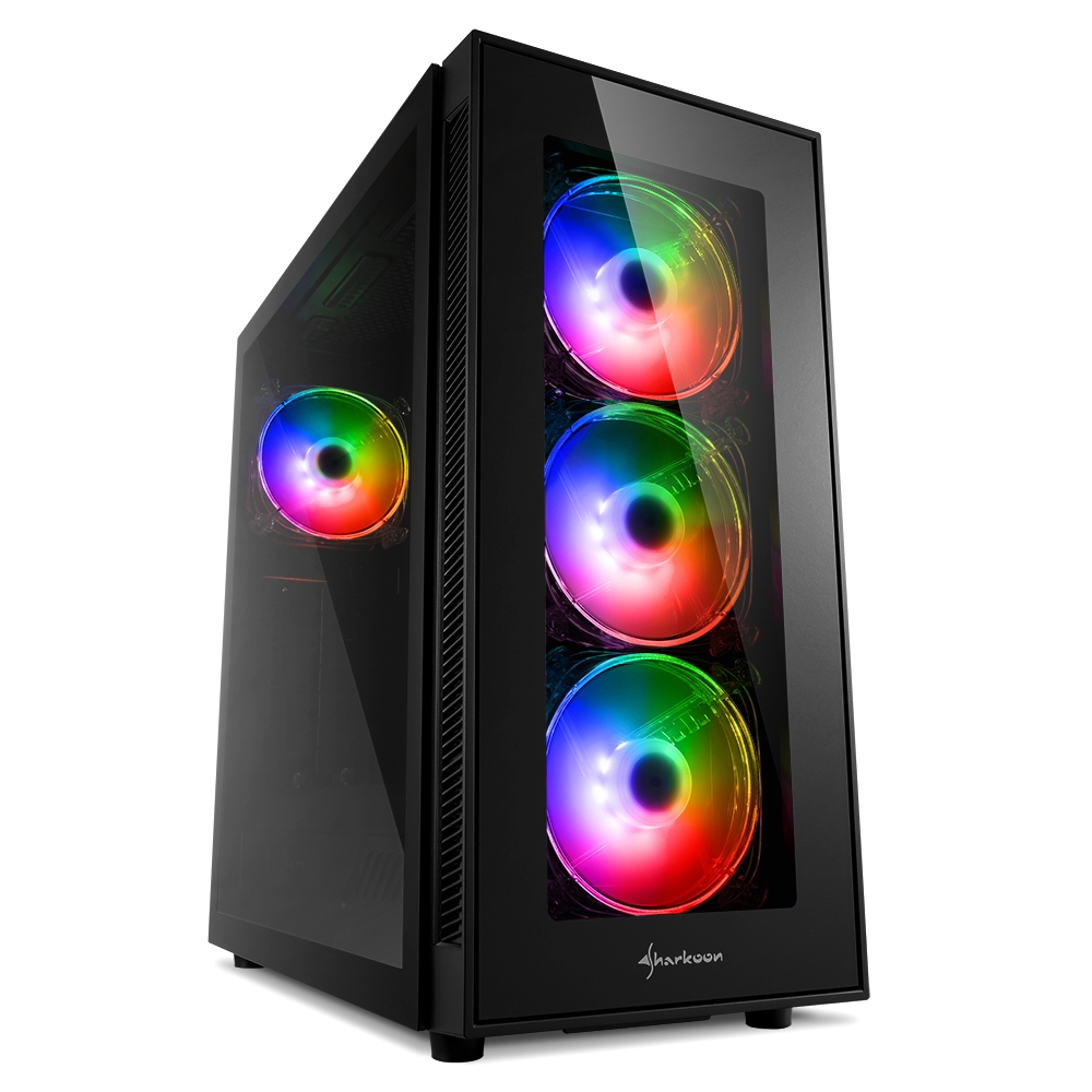 Sharkoon TG5 Pro RGB Caja Semitorre ATX, Micro ATX, Mini-ITX - Lateral Cristal Templado - Iluminacion RGB - Tamaño HDD 2.5\", 3.5\" - USB-A 3.2, USB-A 2.0 y Audio - 4 Ventiladores 120mm Incluidos - Soporta Refrigeracion Liquida