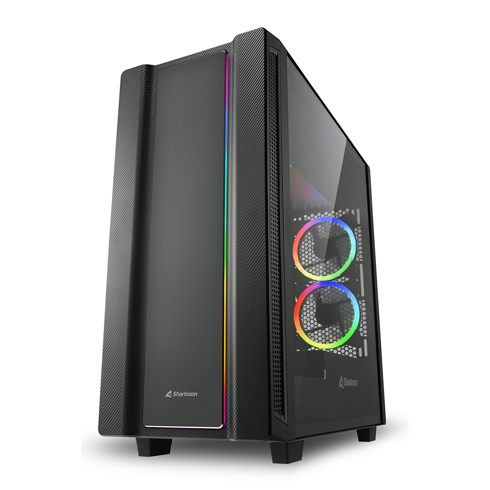 Sharkoon REV220 Caja Miditorre ATX, Micro ATX, Mini ITX - Lateral Cristal Templado - Iluminacion RGB - Tamaño HDD 2.5\", 3.5\" - USB 3.2, USB 2.0, Entrada y Salida Audio - 5 Ventiladores 120mm Incluidos - Soporta Refrigeracion Liquida