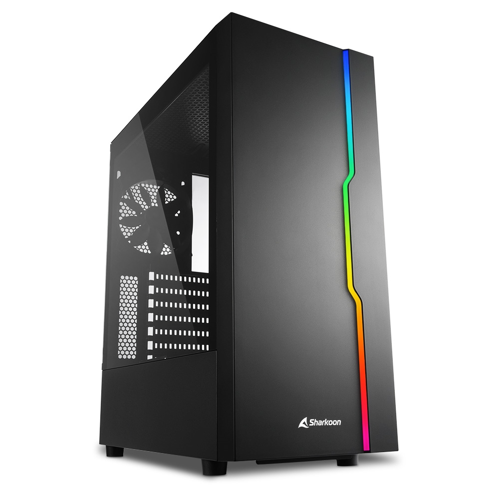 Sharkoon RGB Slider Caja Semitorre ATX, Micro ATX, Mini-ITX - Lateral Cristal Templado - Iluminacion RGB - Tamaño HDD 2.5\", 3.5\" - USB-A 3.2, USB-A 2.0 y Audio - 1 Ventilador 120mm Incluido