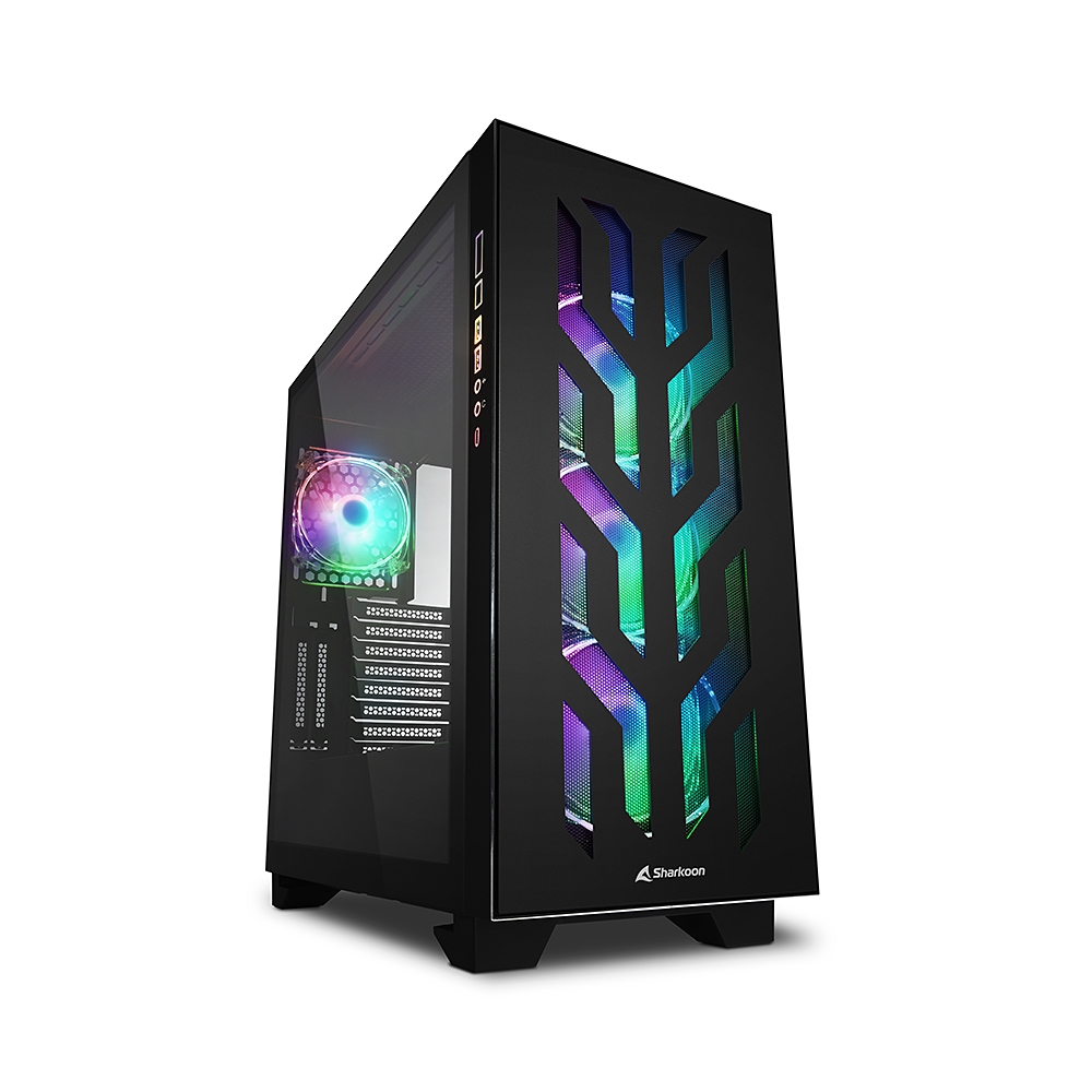 Sharkoon Elite Shark CA300T Caja Torre ATX, EATX, Micro ATX, Mini ITX - Lateral Cristal Templado - Iluminacion ARGB - Tamaño HDD 2.5\", 3.5\" - USB-C, USB-A 3.2, y Audio - 4 Ventiladores 120mm Incluidos - Soporta Refrigeracion Liquida