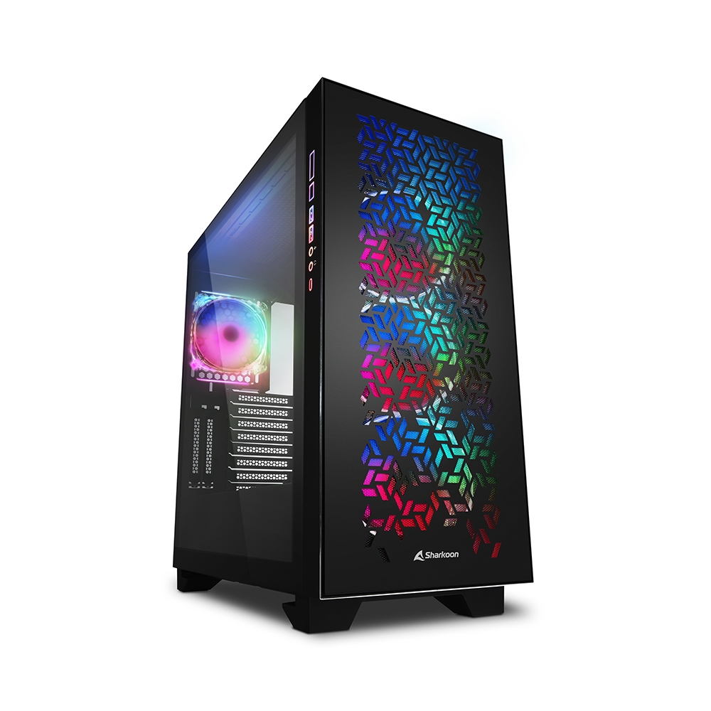 Sharkoon Elite Shark CA300H Caja Torre ATX, EATX, Micro ATX, Mini ITX - Lateral Cristal Templado - Iluminacion ARGB - Tamaño HDD 2.5\", 3.5\" - USB-C, USB-A 3.2, y Audio - 4 Ventiladores 120mm Incluidos