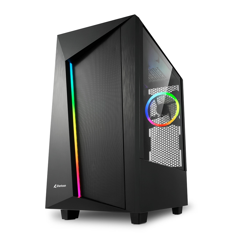 Sharkoon REV100 Caja Miditorre ATX, Micro ATX, Mini ITX - Lateral Cristal Templado - Iluminacion RGB - Tamaño HDD 2.5\", 3.5\" - USB 3.2 y Audio - 2 Ventiladores 120mm Incluidos