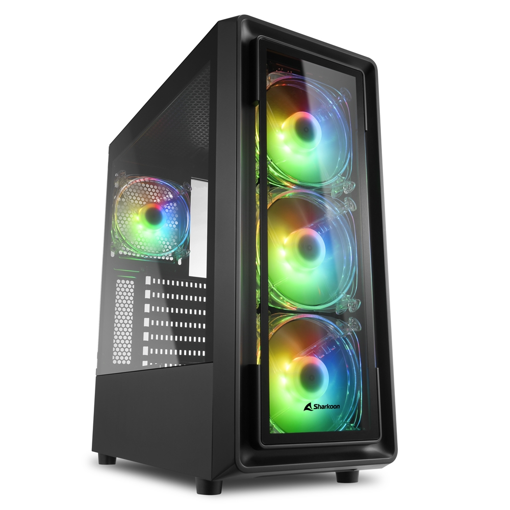 Sharkoon TK4 RGB Caja Semitorre ATX, Micro ATX, Mini-ITX - Frontal y Lateral Cristal Templado - Iluminacion RGB - Tamaño HDD 2.5\", 3.5\" - USB-A 3.2, USB-A 2.0 y Audio - 4 Ventiladores 120mm Incluidos