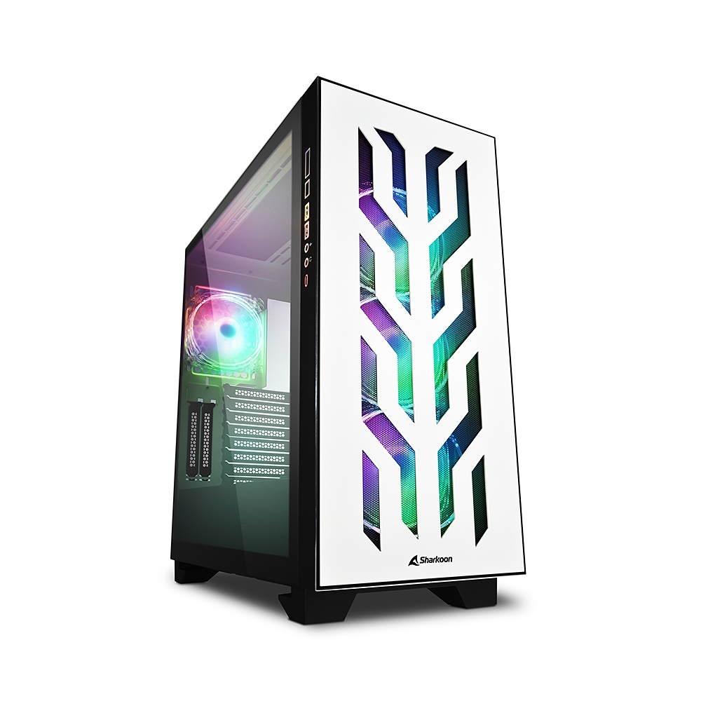 Sharkoon Elite Shark CA300T Caja Torre ATX, EATX, Micro ATX, Mini ITX - Lateral Cristal Templado - Iluminacion ARGB - Tamaño HDD 2.5\", 3.5\" - USB-C, USB-A 3.2, y Audio - 4 Ventiladores 120mm Incluidos - Soporta Refrigeracion Liquida