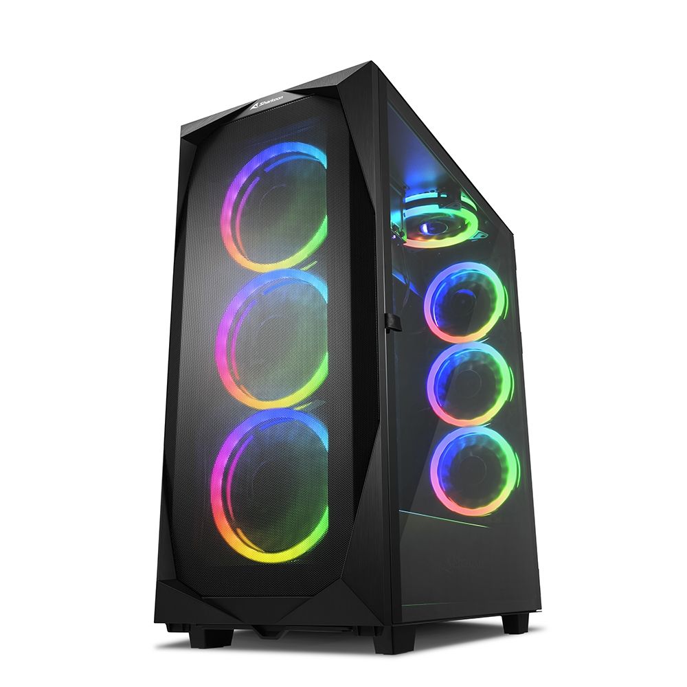 Sharkoon REV300 Caja Torre ATX, EATX, Micro ATX, Mini ITX - Frontal y Lateral Cristal Templado - Iluminacion RGB - Tamaño HDD 2.5\", 3.5\" - USB-C, USB-A 3.2, USB-A 2.0, y Audio - 7 Ventiladores 120mm Incluidos - Soporta Refrigeracion Liquida