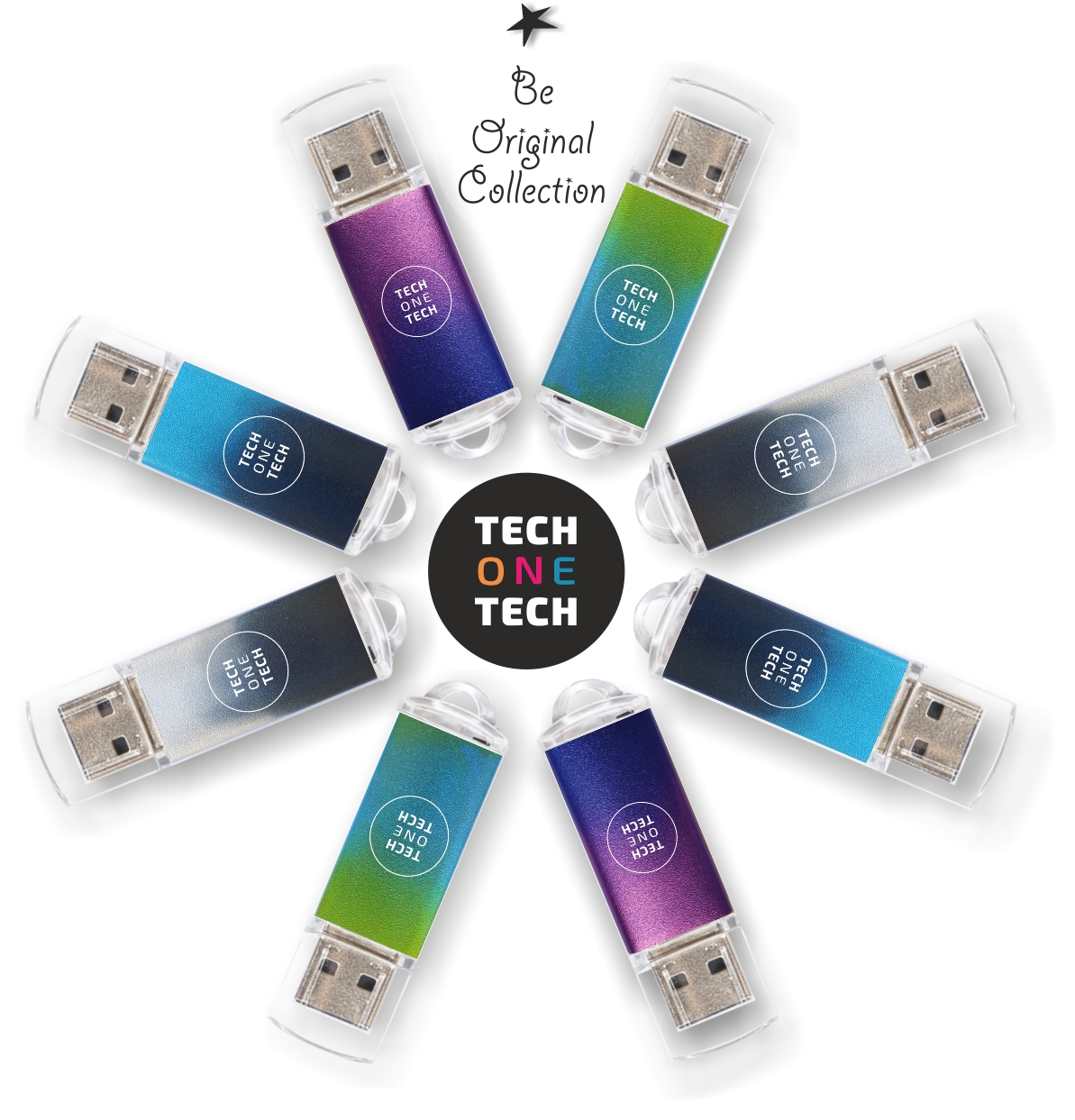 TechOneTech Be Original Gradient Pack Ahorro de 8 Memorias USB 2.0 16GB - Diseños Surtidos (Pendrive)