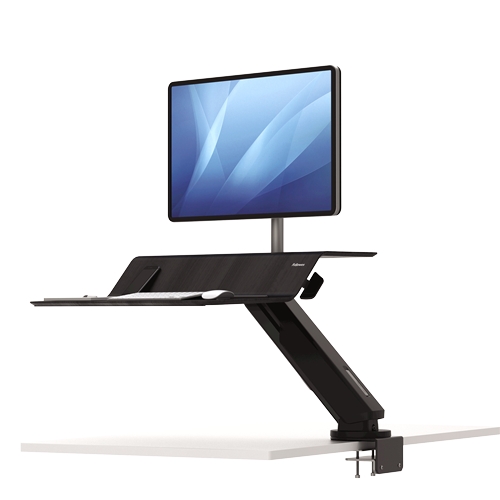 Fellowes Sit-Stand Lotus RT Estacion de Trabajo Individual - Amplia Superficie - Incluye Brazo Monitor - Superficie de Madera Resistente - Color Negro