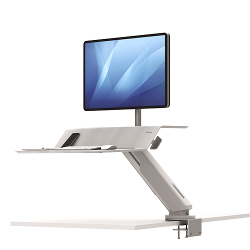 Fellowes Sit-Stand Lotus RT Estacion de Trabajo Individual - Amplia Superficie - Incluye Brazo Monitor - Superficie de Madera Resistente - Color Blanco