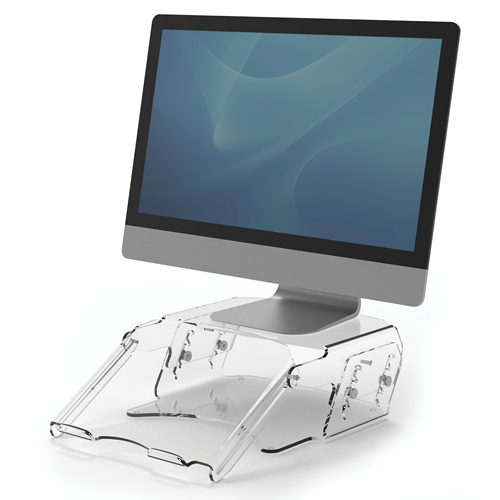 Fellowes Clarity Soporte de Monitor Regulable con Atril para Documentos - Espacio Inferior para Complementos - Hasta 15kg - Color Transparentes