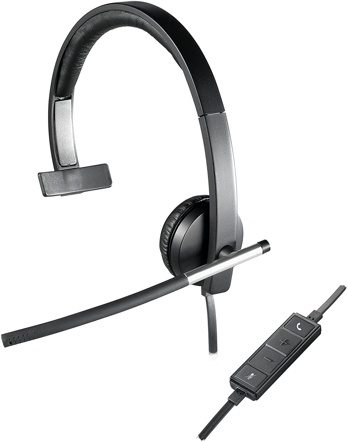 Logitech H650E Auriculares Mono con Microfono USB - Microfono Plegable - Almohadilla Acolchada - Controles en Cable - Color Negro