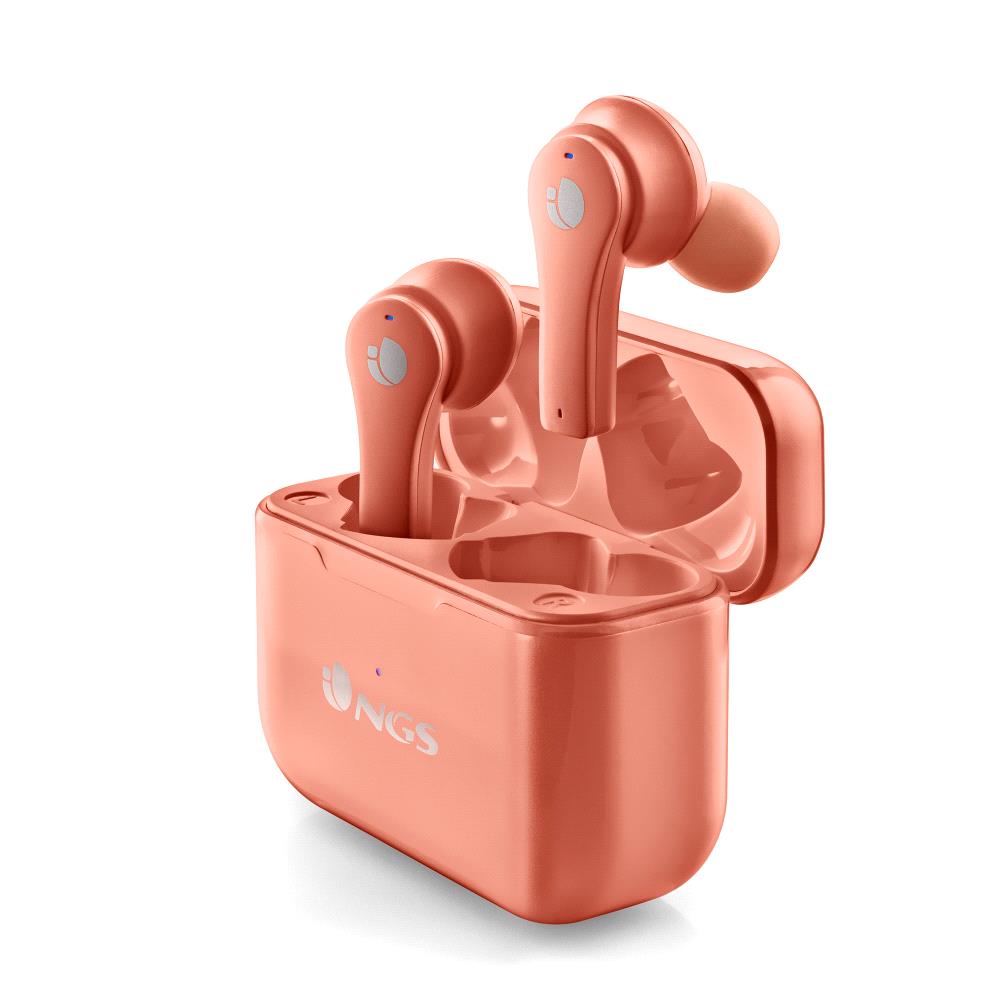 NGS Artica Bloom Coral Auriculares Intrauditivos Bluetooth 5.1 TWS - Manos Libres - Asistente de Voz - Autonomia hasta 7h - Base de Carga - Color Coral