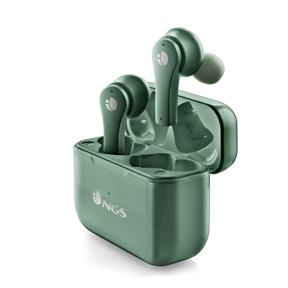 NGS Artica Bloom Green Auriculares Intrauditivos Bluetooth 5.1 TWS - Manos Libres - Asistente de Voz - Autonomia hasta 7h - Base de Carga - Color Verde