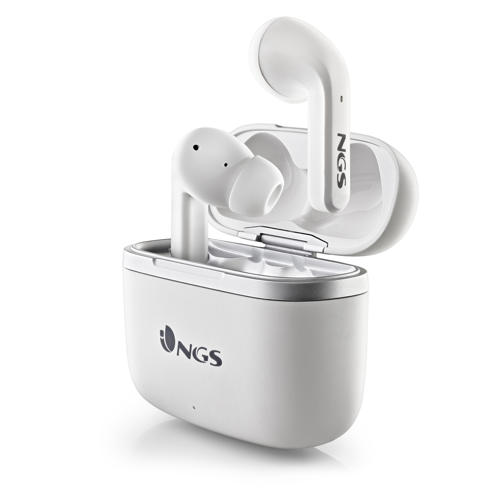 NGS Artica Crown White Auriculares Intrauditivos Bluetooth 5.1 TWS - Manos Libres - Asistente de Voz - Autonomia hasta 8h - Base de Carga