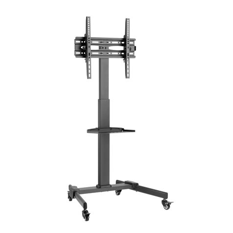 Cromad Soporte de Suelo con Ruedas para TV 32\"-55\" - Bloqueo de Ruedas - Ajustable en Altura - Bandeja Multiusos - Peso Max 35Kg - VESA 400X400mm