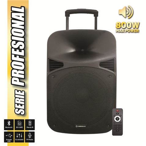 Coolsound Serie Pro Altavoz Autoamplificado 150W RMS 15\" - Bluetooth, USB, SD, Entrada Jack 6.3mm, Radio FM - Asa y Ruedas de Transporte - Mando a Distancia