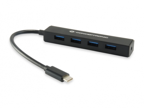 Conceptronic Hub Extensor USB-C a 4 Puertos USB3.0 - 5Gbps - Negro