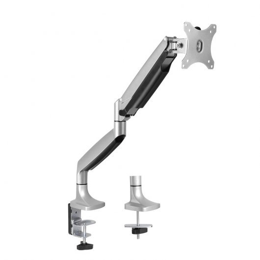 Tooq Soporte de Mesa con Brazo Articulado para Monitor de 13\"-32\" - Giratorio e Inclinable - Piston de Gas - Peso Max 9kg - VESA 100x100mm - Color Aluminio