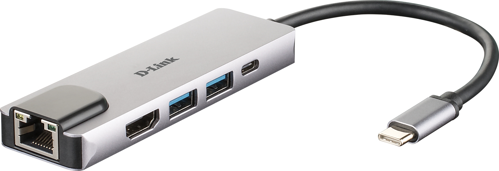 D-Link Hub USB?C 5 en 1 2 Puertos USB 3.0 + 1 HDMI + 1 RJ45 - Plug & Play