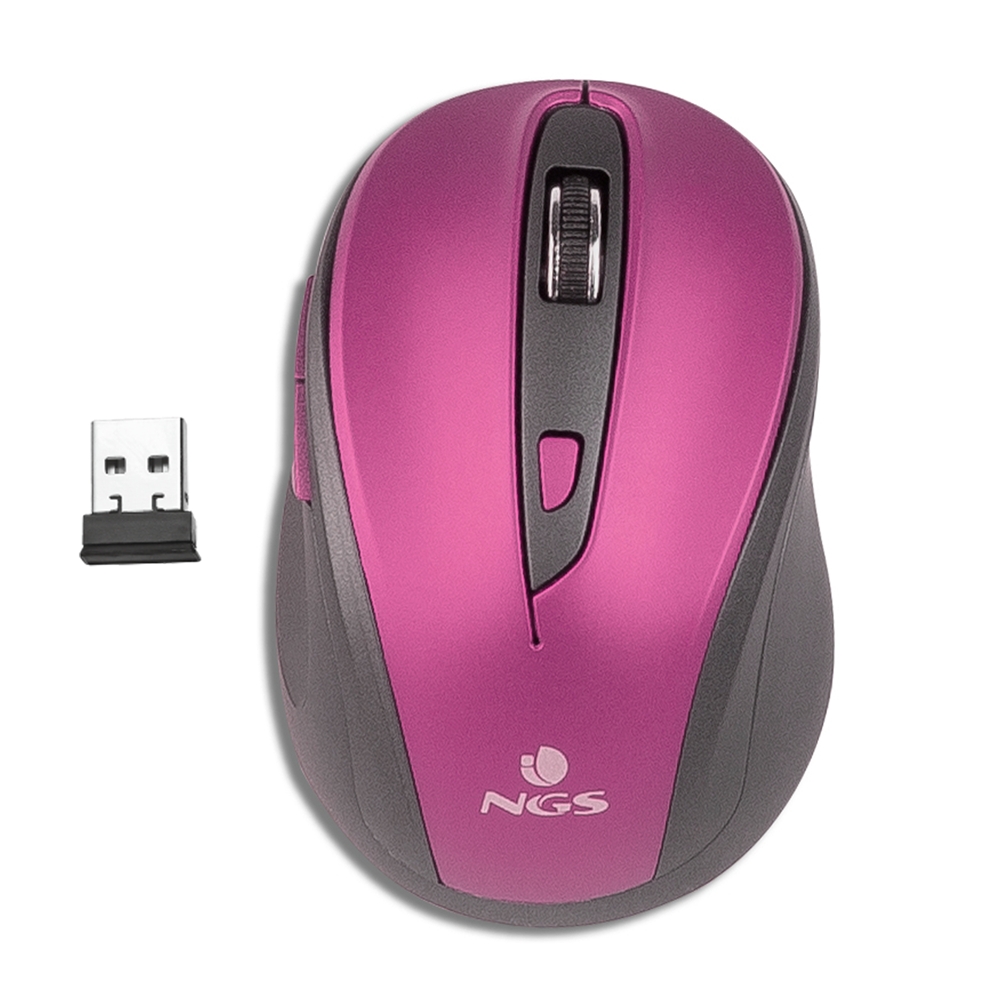 NGS Evo Mute Raton Inalambrico USB 1600dpi - 5 Botones - Silencioso - Uso diestro - Color Violeta/Negro