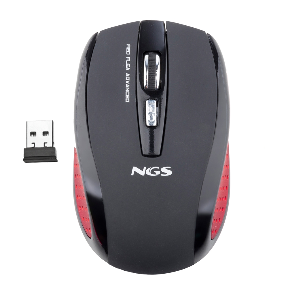 NGS Flea Advanced Raton Inalambrico USB 1600dpi - 5 Botones - Uso Diestro - Color Negro/Rojo