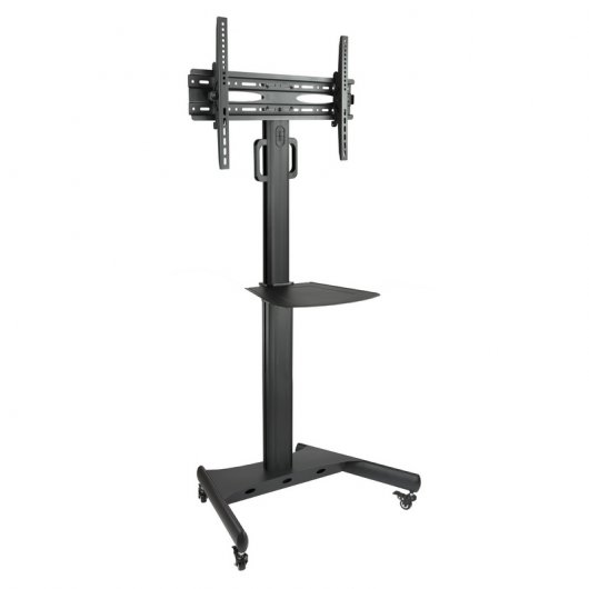 Tooq Soporte de Pantalla de Suelo con Ruedas 32\"-65\" - Bloqueo de Ruedas - Estante - Gestion de Cables - Peso Max 35Kg - VESA 600X400mm - Color Negro